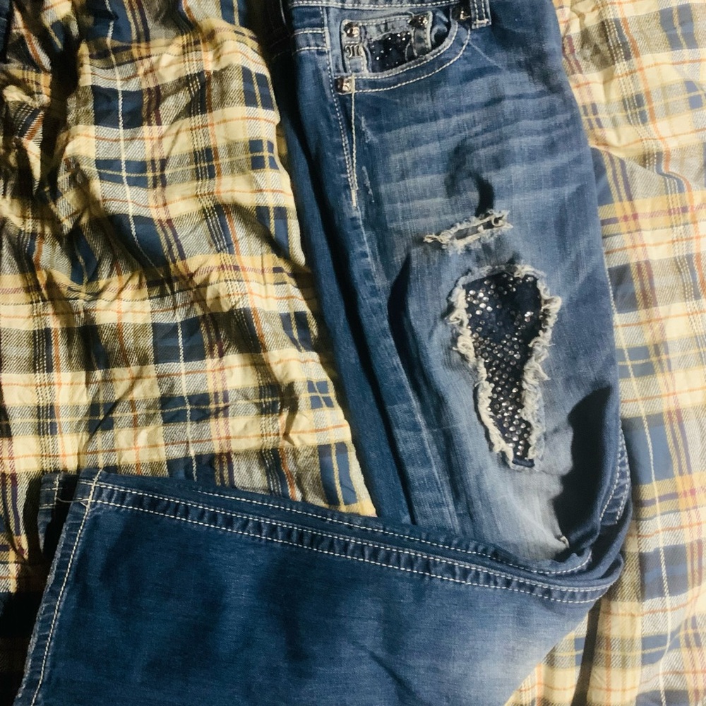 Miss Me Blue Boot Cut Jeans with Silver Accents